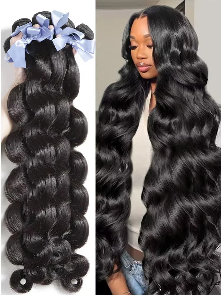 Mossily 30 40 Inch Body Wave Bundles Brazilian Hair Wavy Weave Natural Color Raw Human Hair Bundles Deals Extensions For Women