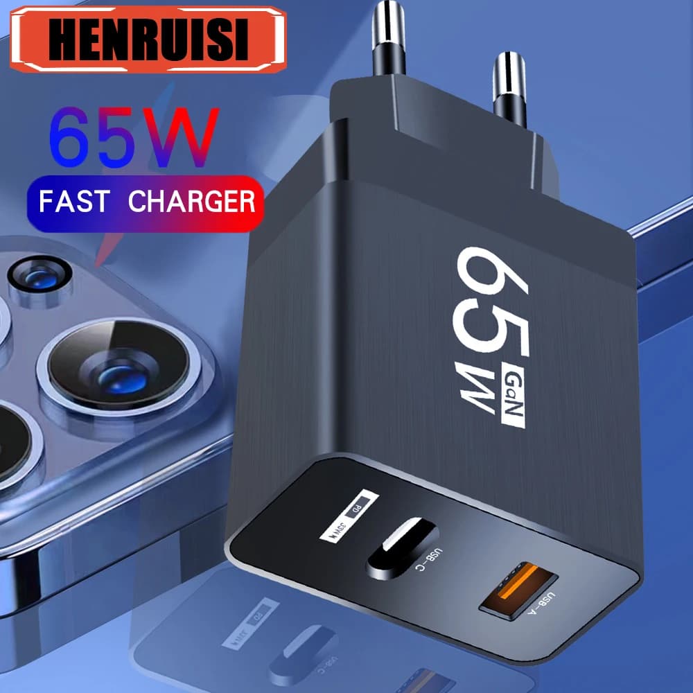 65W GaN USB Charger Fast Charging QC 3.0 Type C Mobile Phone Adapter For iPhone Samsung Xiaomi EU US Plug Wall Charger Adapter