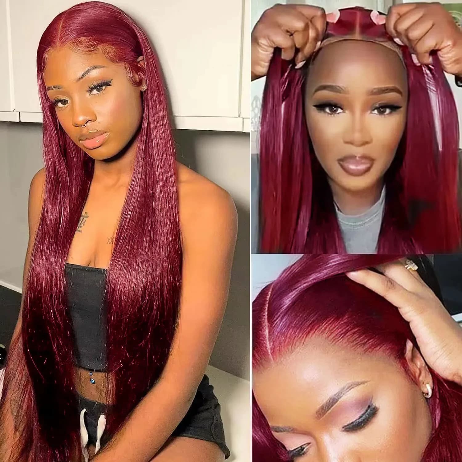 200 Density Burgundy Glueless 13x6 Hd Lace Frontal Human Hair Wig Ready To Wear And Go Brazilian Straight 99j Colored On Sale