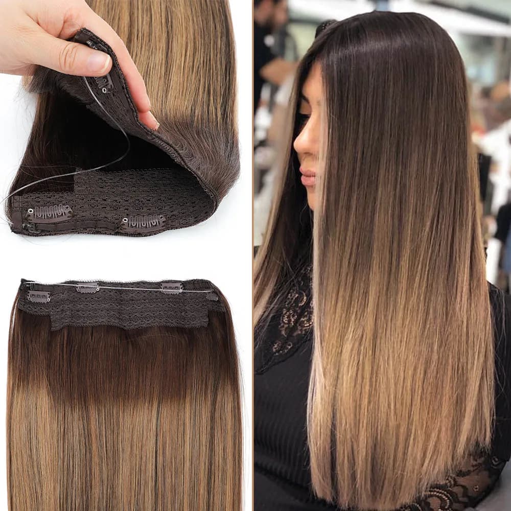 Wire Hair Extensions Fish Line Hair Extensions Real Human Hair Straight Invisible Wire Hair Extensions Remy Human Hair Extension