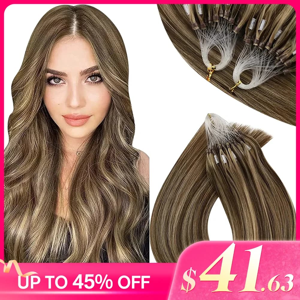 VeSunny Remy Micro Loop Human Hair Extensions Micro Beads Hair Silky Soft Micro Ring Hair Extensions 1g/strand 50g