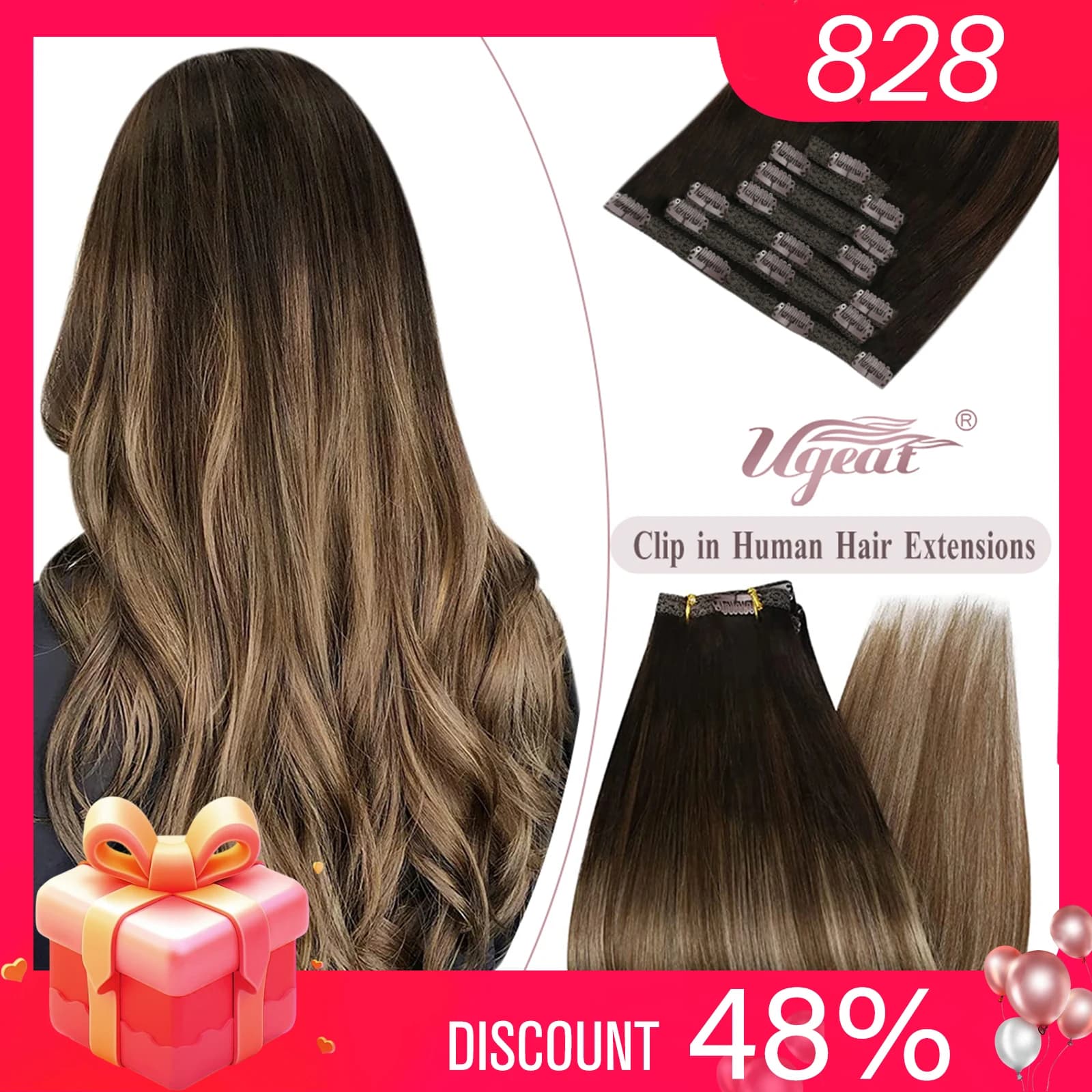 Ugeat Clip In Hair Extensions Human Hair Real Remy Hair Highlight Blonde Color Full Head Balayage Bralizian Hair Extensions 7Pcs
