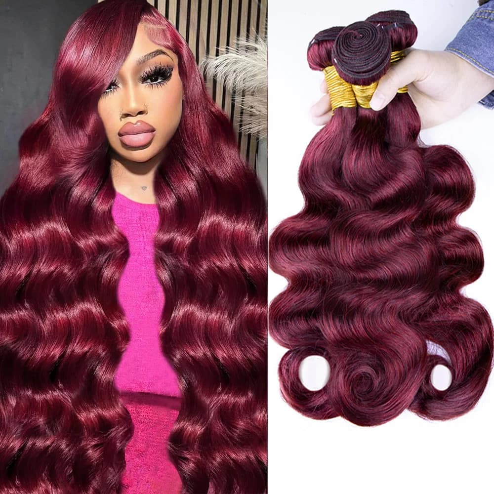 99J Human Hair Bundles Wine Red Bundles Burgundy Body Wave Human Hair Bundles Brazilian Unprocessed Virgin Hair Burgundy Bundles