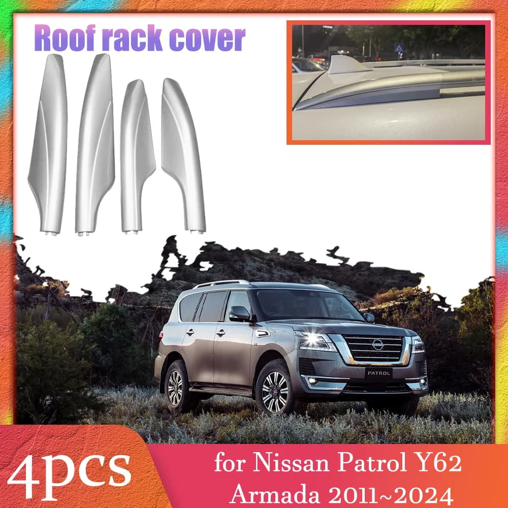 Car Roof Rack Cover for Nissan Patrol Y62 Armada 2011~2024 Luggage Bar Part Rail End Shell Cap Trim Shell Accessories 2012 2013