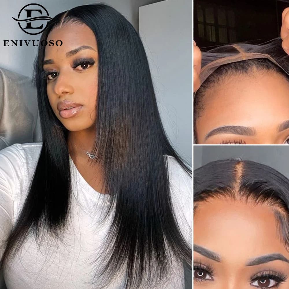 Layered Cut 4X4 Lace Closure Wig Pre Cut Wear and Go Glueless Wigs For Black Women Long Straight Synthetic Lace Front Wigs