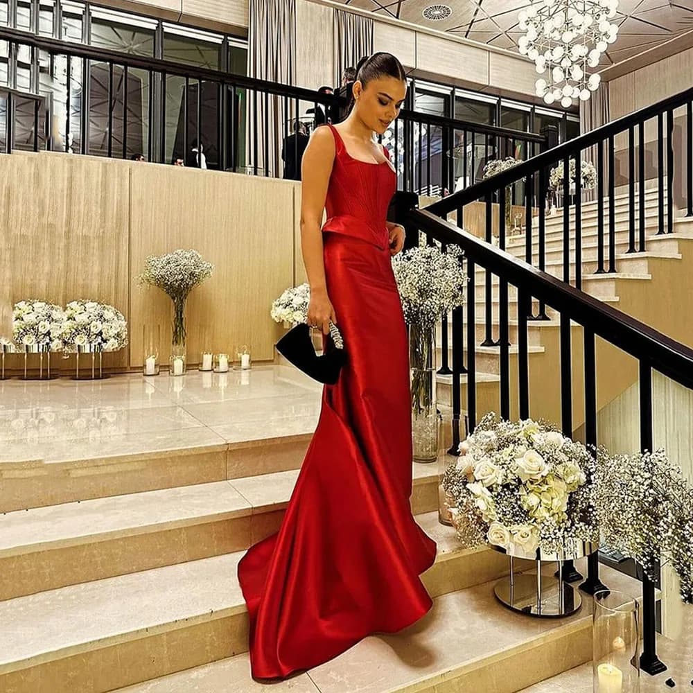 Msikoods Elegant Red Prom Dress 2025 Women Pleated Customized Satin Graduation Dress Wedding Party ​Guest Dress Evening Dresses