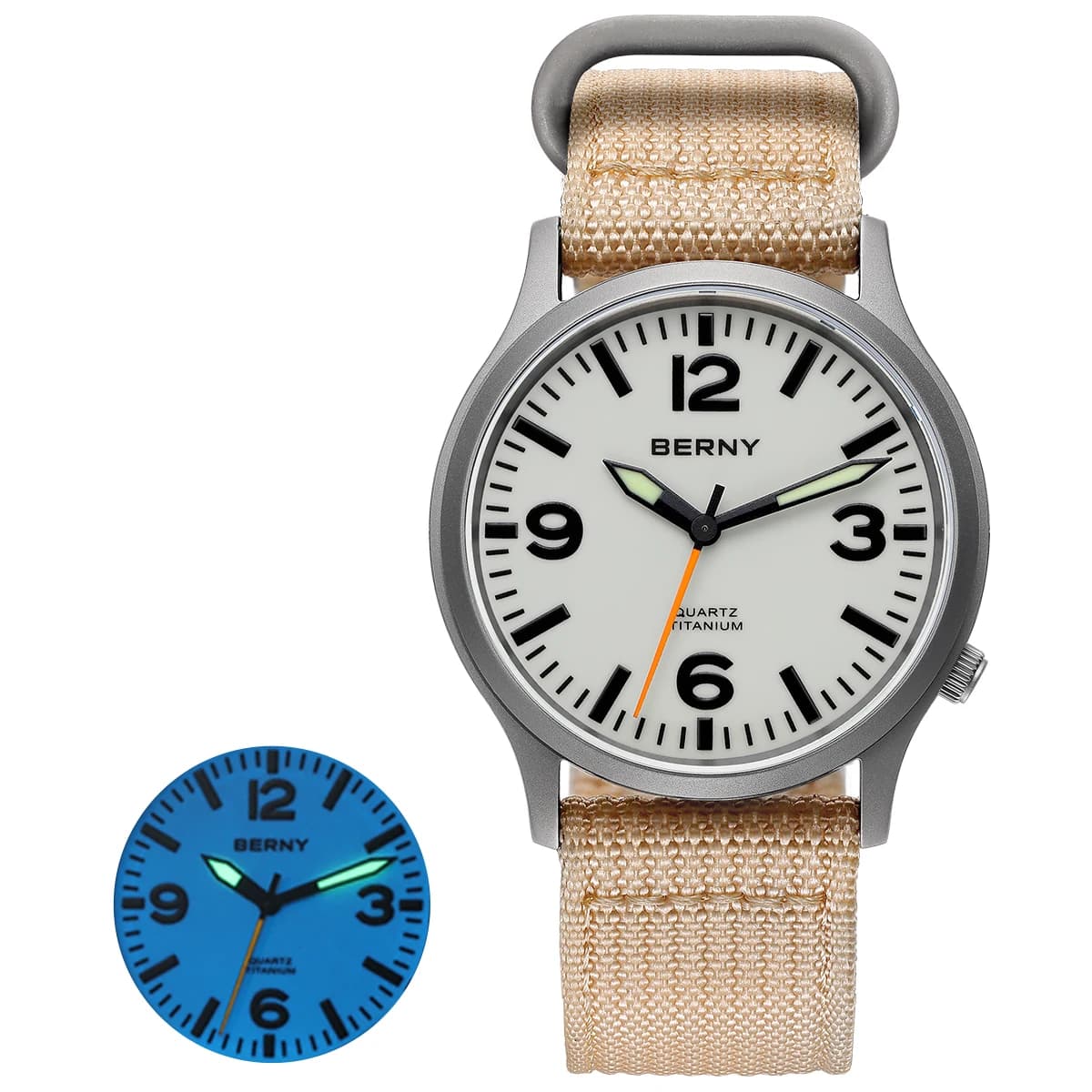 BERNY Titanium Watches for Men Sapphire Field Sports Quartz Watch Full Luminous Dial Waterproof Pilot Wristwatch for Outdoor
