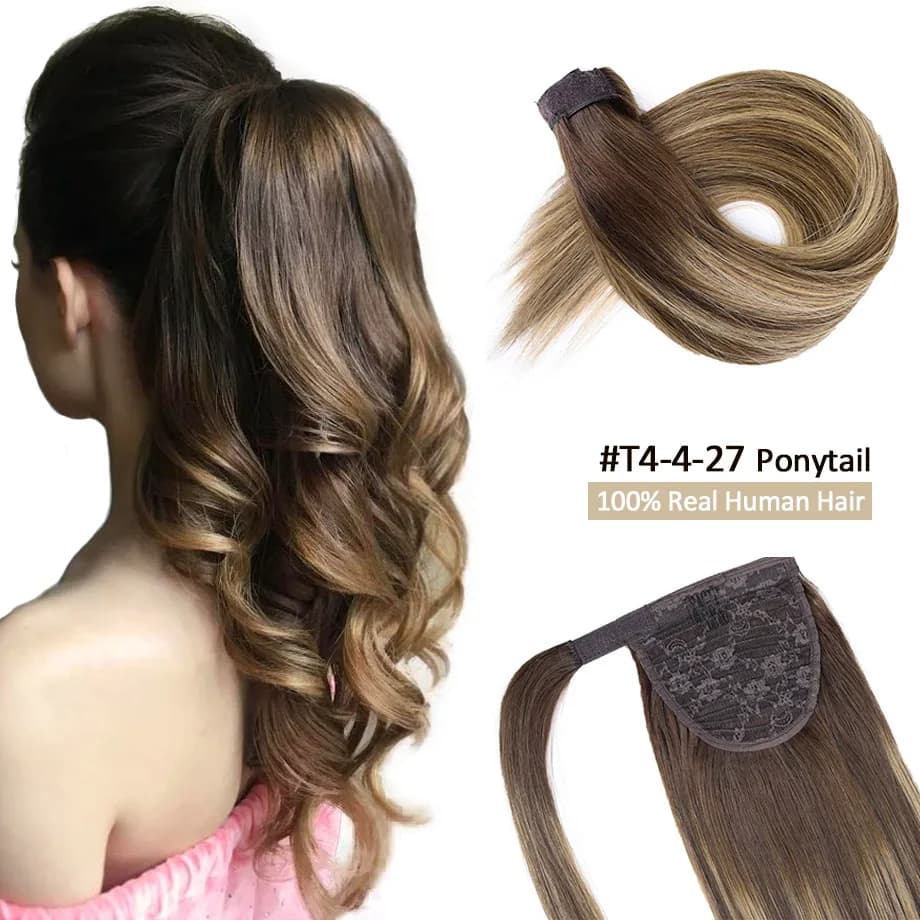 Ponytail Extension Human Hair Wrap Around Ponytail Hair Extensions Magic Paste Invisible Ponytail Human Hair Extensions #T4-4-27