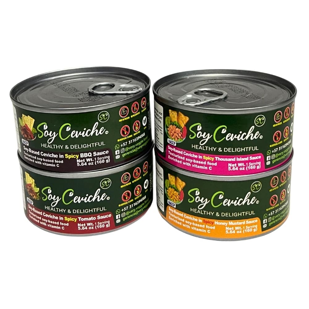 Soy Ceviche 4-Pack–All Spicy: Tomato, Thousand Island, BBQ, Honey Mustard-5.64oz-Protein-Gluten free