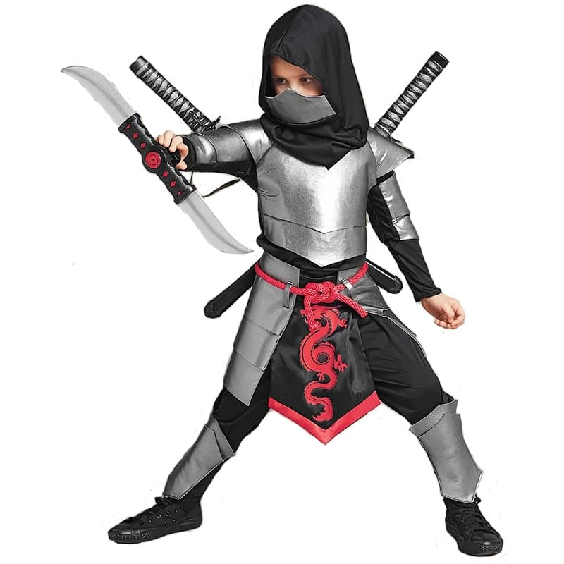 2023 New Arrival Child Dragon Ninja Halloween Cosplay Silver Ninja Costume For Boys