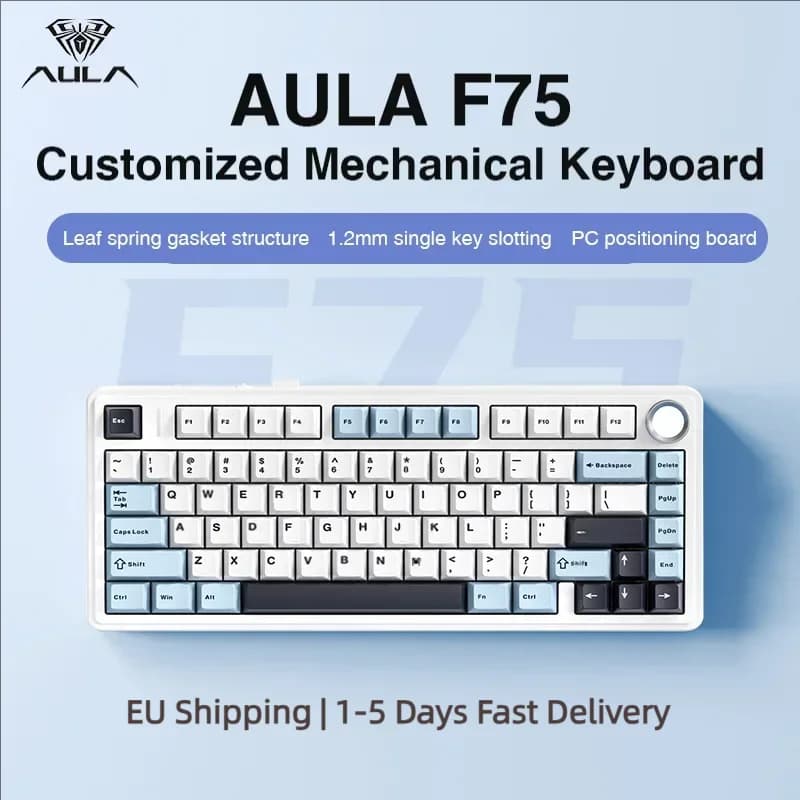 AULA F75 2.4G Wireless/Bluetooth/Wired Gaming Mechanical Keyboard RGB Customized 75% Layout OEM Profile Gasket Structure