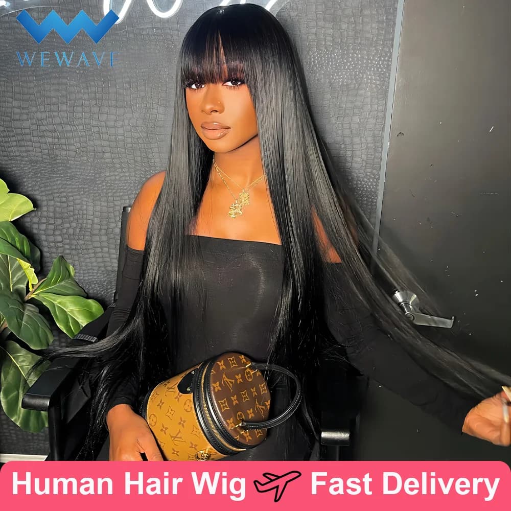 3x1 Middle Part Lace Wig Straight Human Hair Wig With Bangs 100% Human Hair Wigs Brazilian Straight Wig Full Machine Made Wig