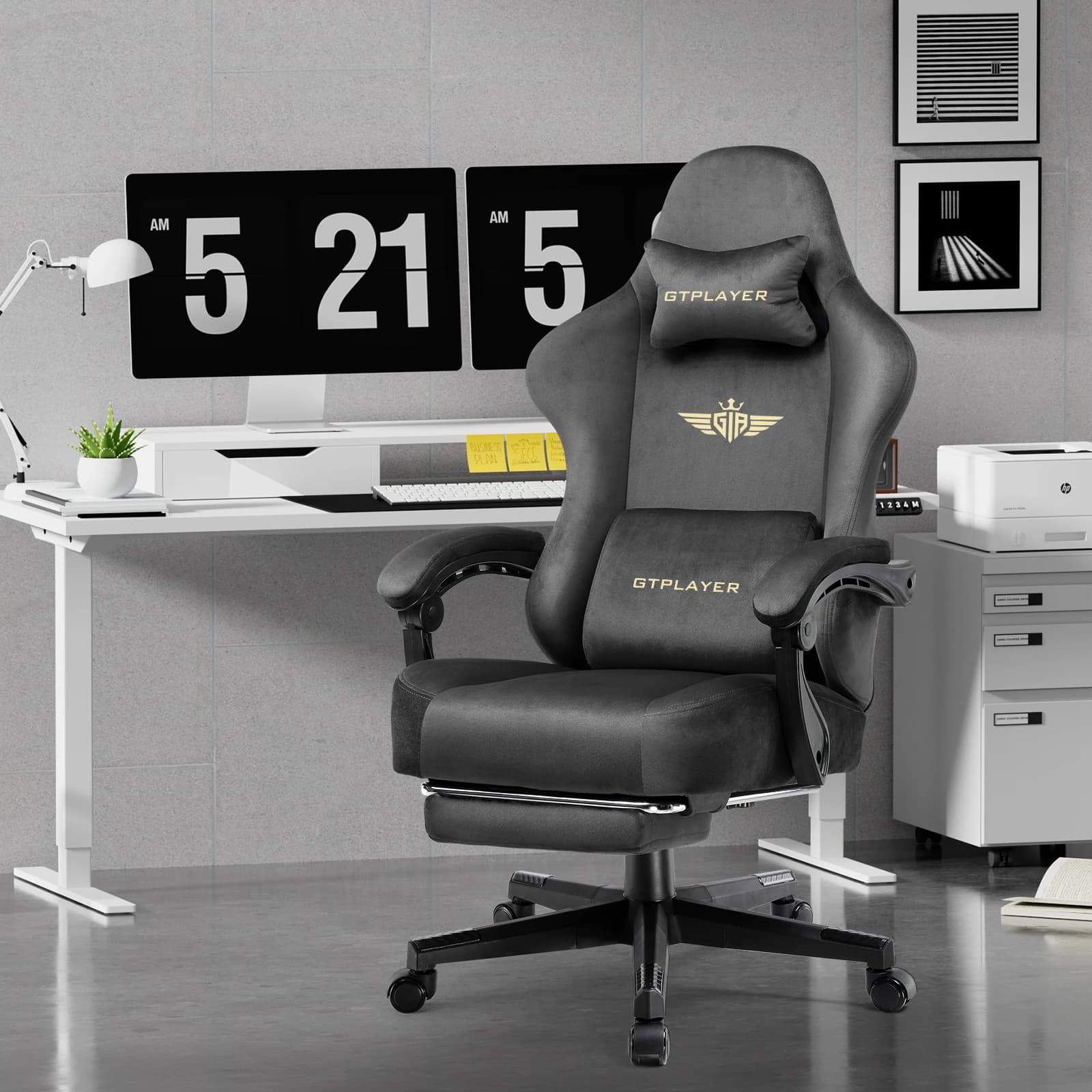 Gtplayer Gaming Chair Fabric with Pocket Spring Cushion, Big and Tall Gaming Chair 350Lbs High Back Computer Chair