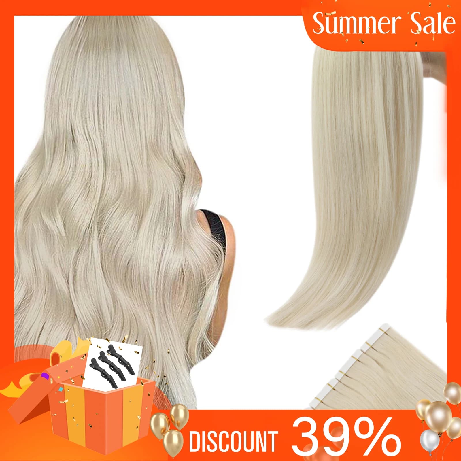 [Last 12 Months] Ugeat Tape in Hair Extensions Virgin Hair 100% Real Human Hair 10A Grade Hair Extensions Tape Ins Pure Color