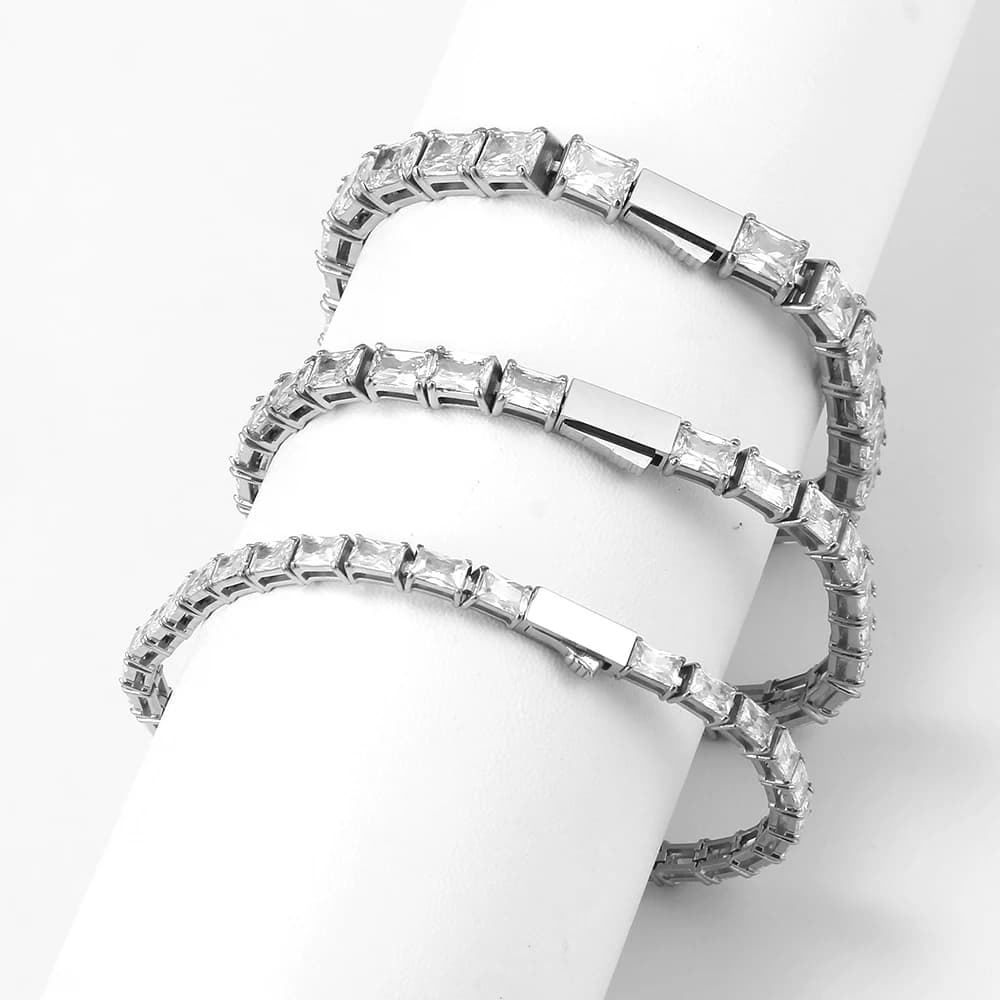 OMKAIMING Cubic Zirconia Bracelets for Women Silver Color 4/5/6mm Crystal Tennis Bracelet Chain Fashion Wedding Party  Jewelry