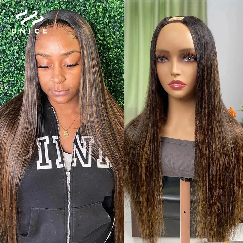 Unice Highlight Straight U Part Wig FB30 Color Human Hair Wigs Brazilian Straight Wig Mini Leave Out Easy Blend Human Hair Wigs
