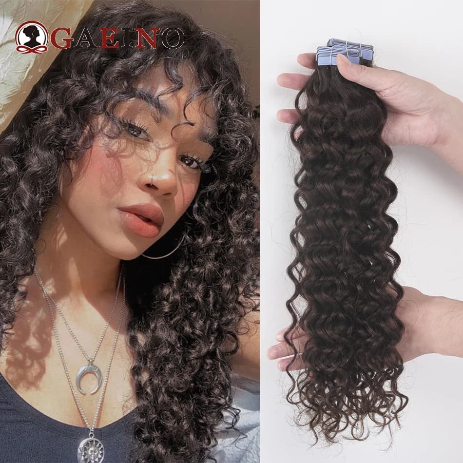 Water Wave Tape In Hair Extensions Human Hair Curly Skin Weft Adhesive Natural Black Ash Blonde Tape Extensions Hair For Salon