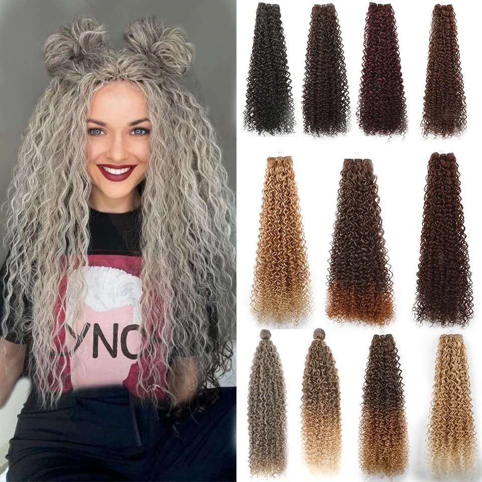 Colored Ombre 24" Curly Synthetic Crochet Braiding Hair Extensions Braids Hair Bundles Kinky Curly Braiding Extensions For Women