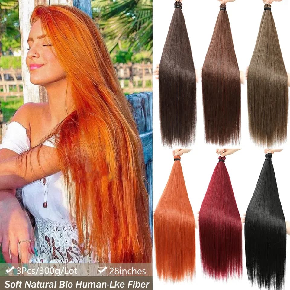 28Inches Braids Crochet 300grams 3Pcs Straight Braiding Hair Extension Synthetic Ombre Blond White 60# Brown 816# Hair For Women