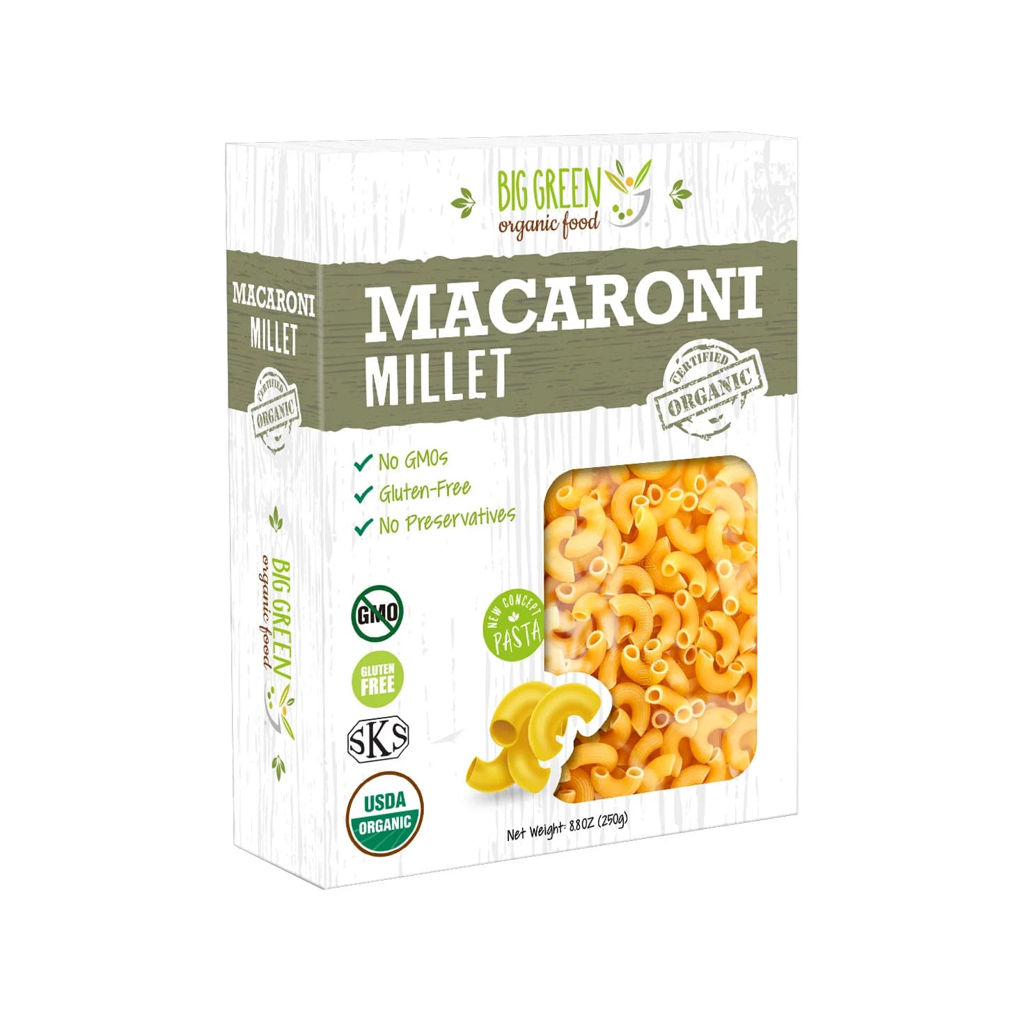 Organic Millet Macaroni, 8.8oz, Gluten-Free, Non-GMO, Vegan
