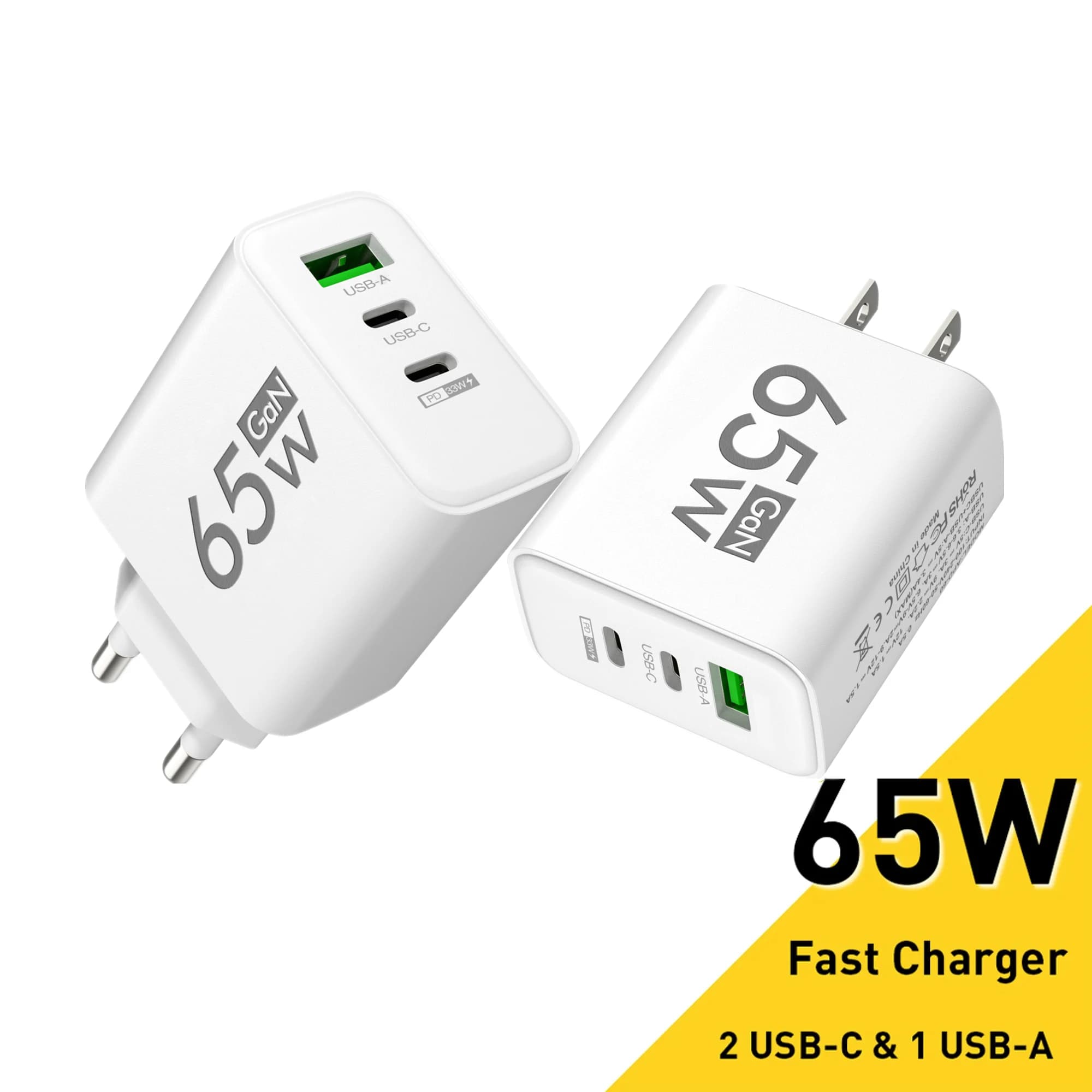 Total 65W GaN Fast Charging USB C Charger Type C Mobile Phone Adapter For iPhone Huawei Quick Charge 3.0 EU/US Plug Wall Charger