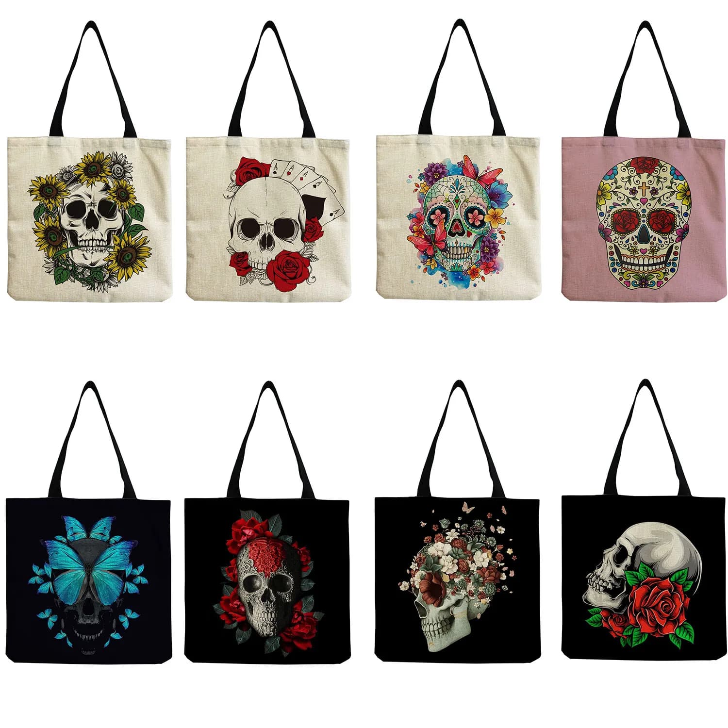 Skull Print Women's Fashion Shoulder Bag Halloween Gift Bag Large Capacity Ladies Shopping Bag Customizable Tote Bag With Logo