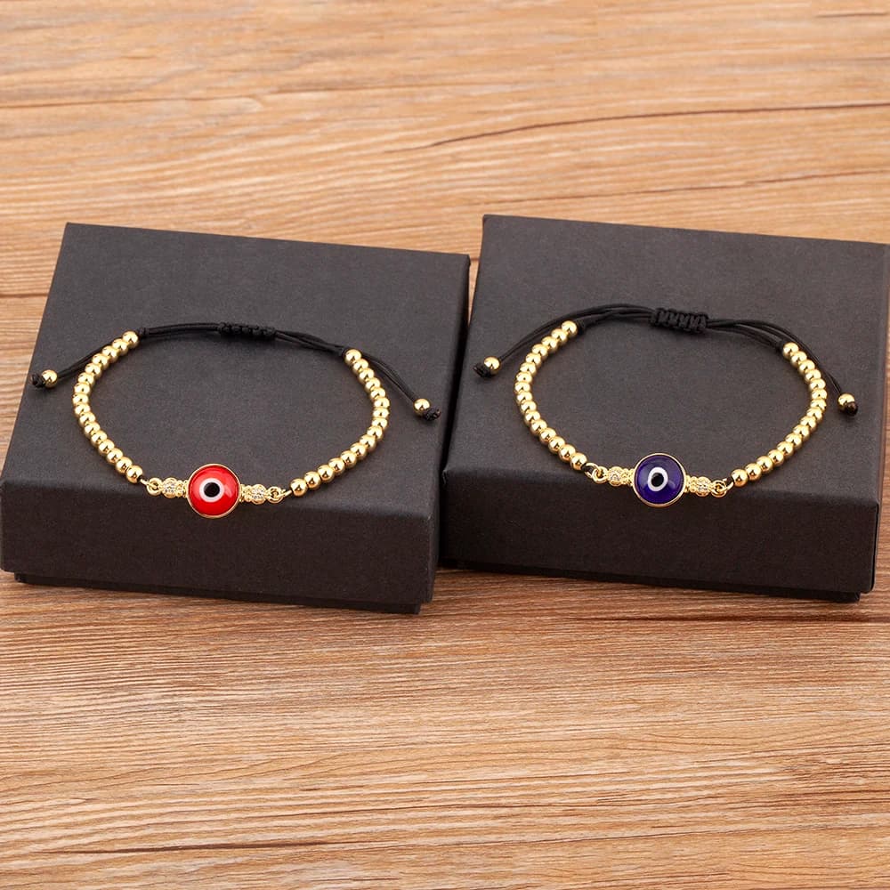 Nidin Classic New Design Round Beads Evil Eye Charm Bracelets Adjustable 6 Colors For Women Daily Party Jewelry Accessories Gift