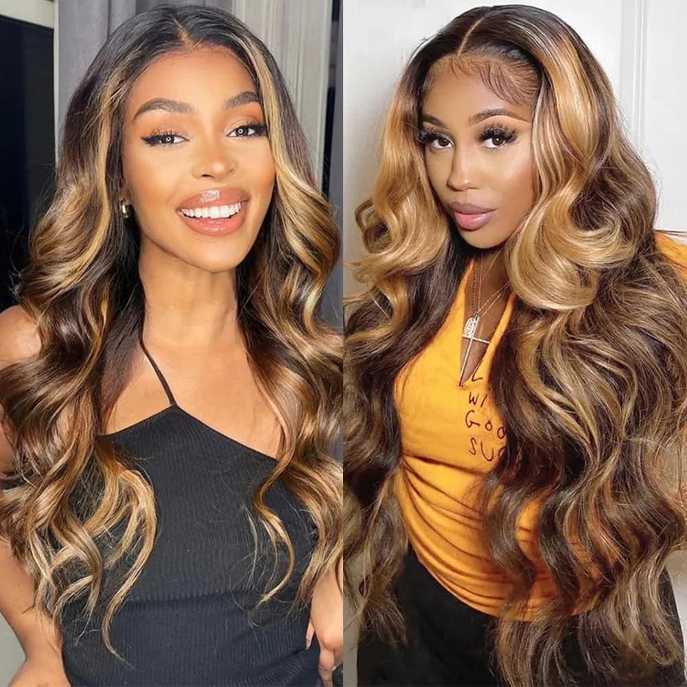 Highlight Human Hair Wig Body Wave 13x6 HD Lace Frontal Wig for Women 13x4 Lace Front Wig Glueless Wigs Human Hair Ready to Wear