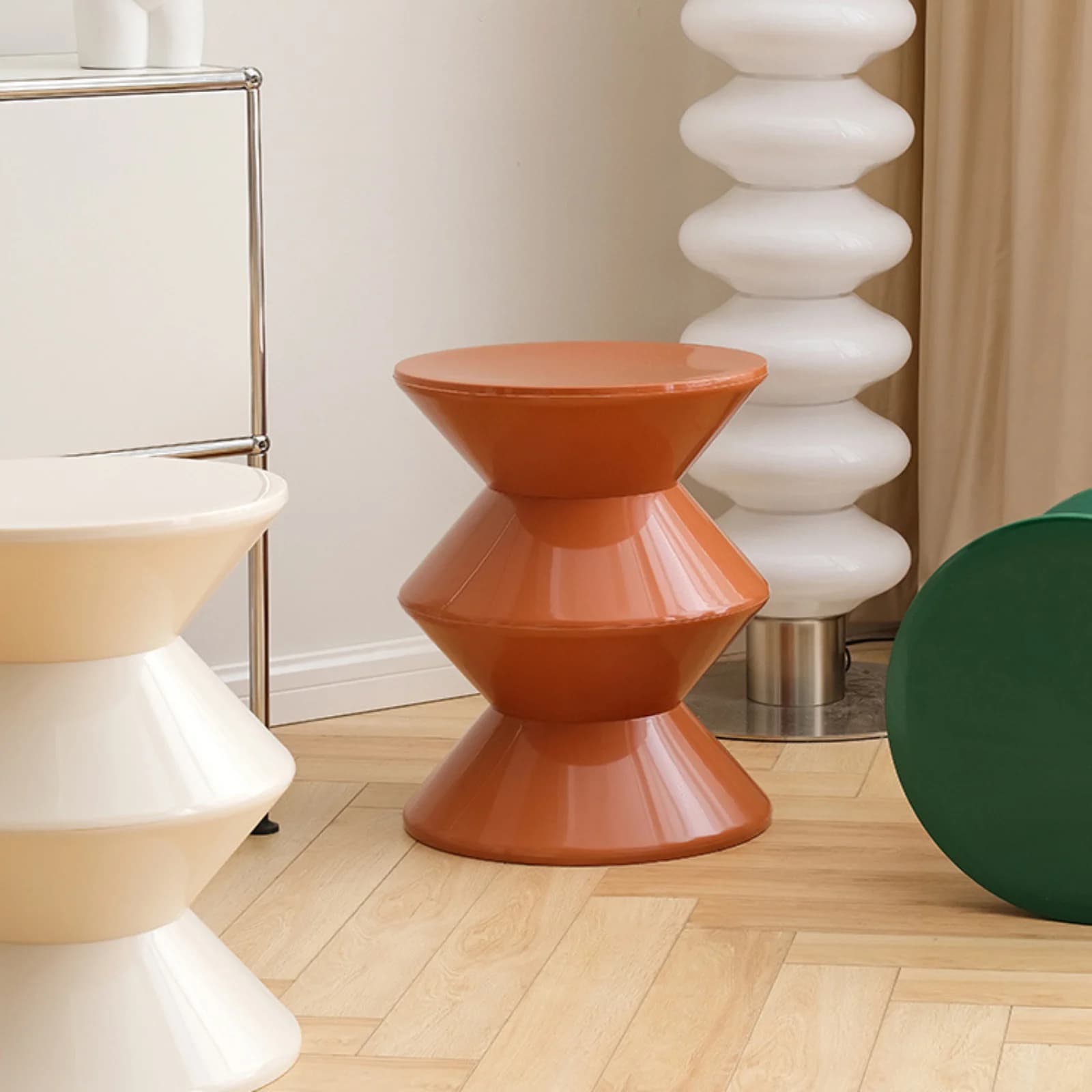 3 Tires Small Low Plastic Round Stool For Household Office Living Room Shoe Changing Nordic Creative Plastic Hourglass Stool