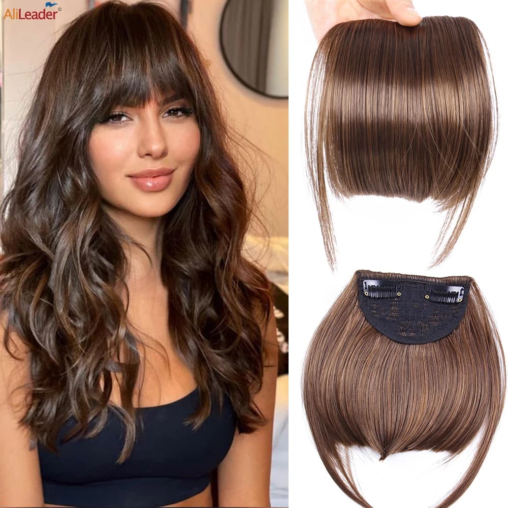 Fringe Bangs for Women Synthetic Clip-in Fake Hair  Blunt Bangs Black Brown Blonde Clip-on Hairpieces