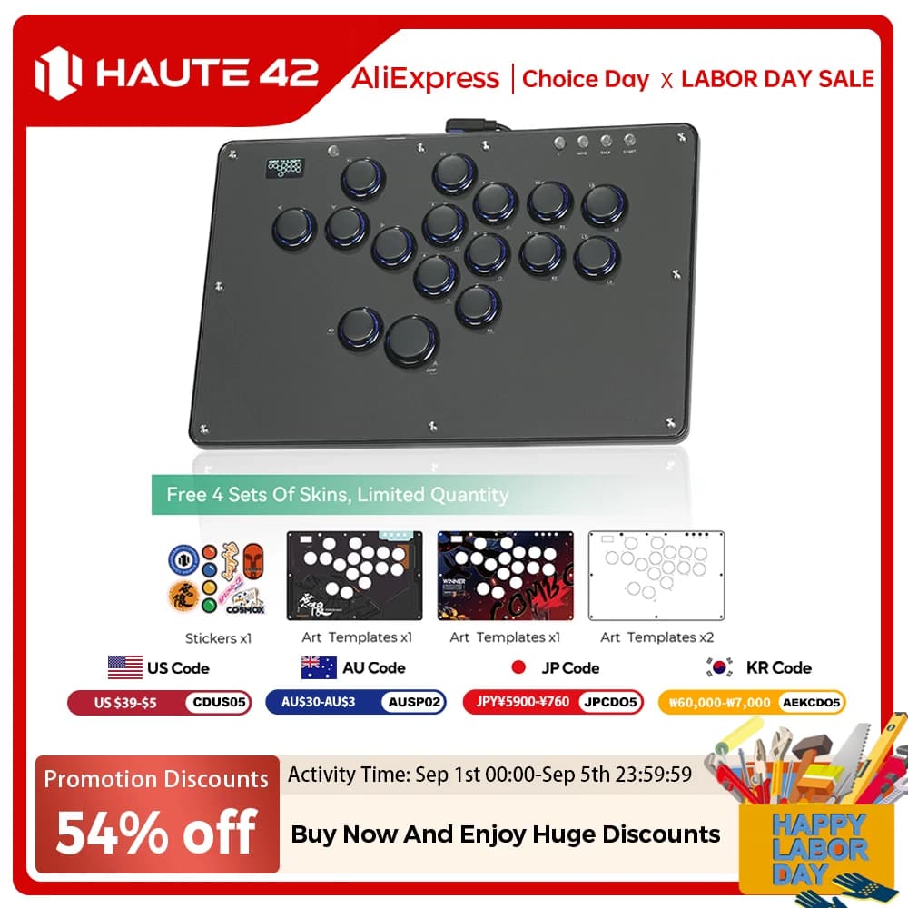 Haute42 FightStick Joystick Arcade Hitbox Button Rim Leverless Controller For PC/PS4/PS5/Switch Control Arcade Stick Controller
