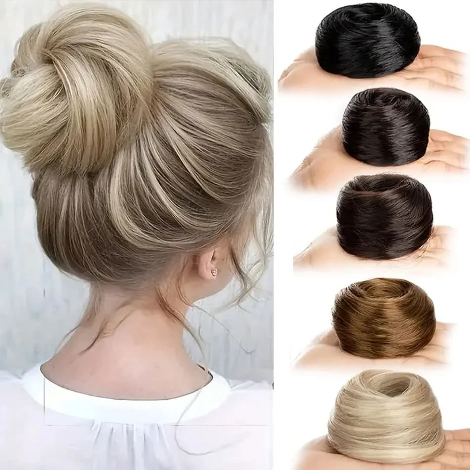Straight Synthetic Messy Bun Hair Piece Natural Looking Chignon Hair Extension With Mini Rubber Band Scrunchies Donut Wig Hair