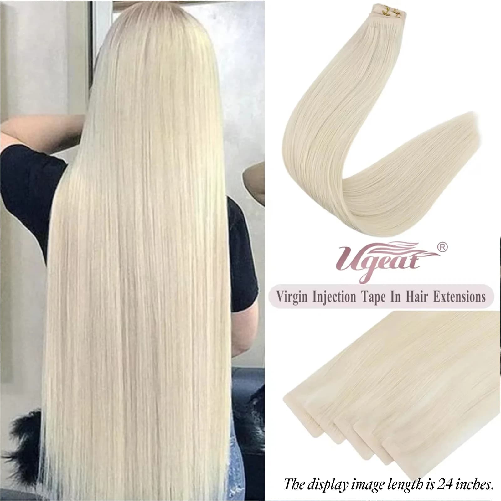 [12 Months] Ugeat Invisible Tape in Human Hair Extensions 10A Grade Seamless Skin Weft Injection Virgin Tape in Hair 2.5G/Pieces