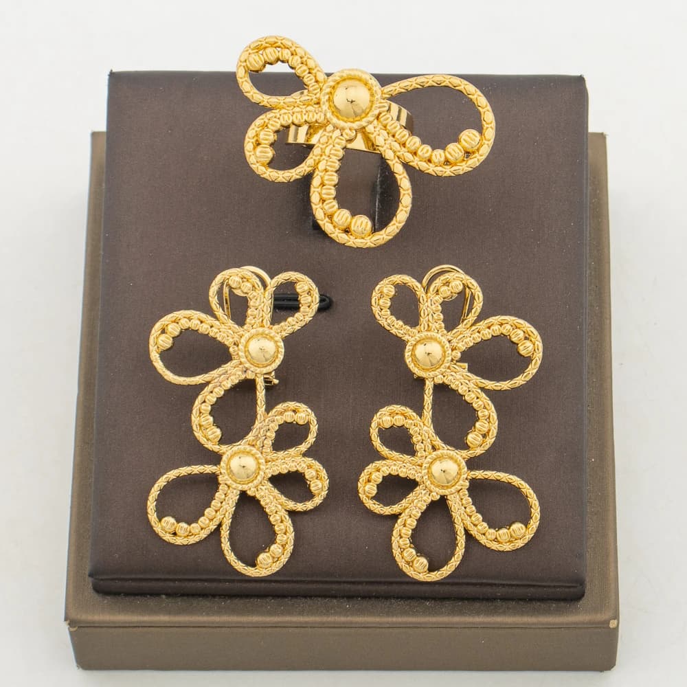 Luxury Bohemia Earrings Jewelry Set for Weddings Elegant Clip Earrings Finger Ring 2Pcs Set for Engagement African Earrings Ring