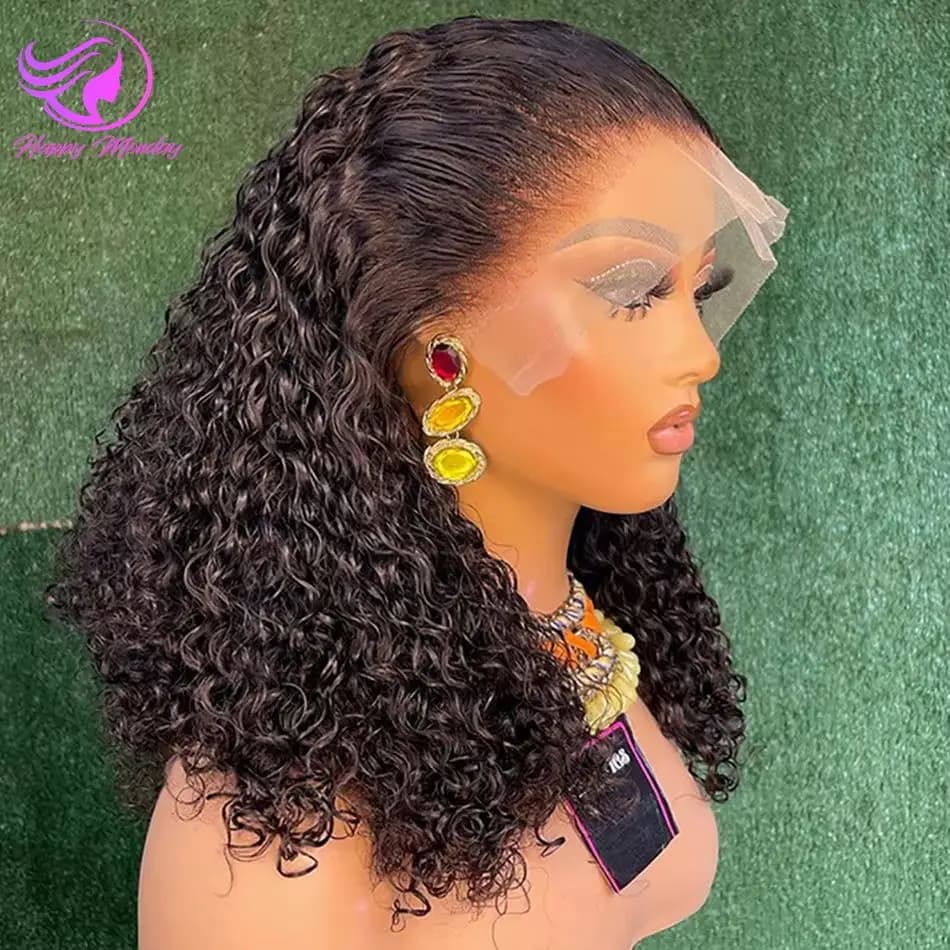 Deep Wave Bob Wigs 13x4 Lace Frontal Human Hair Wig 100% Remy Human Hair 200% Density Short Bob Wig Natural Hairline For Women