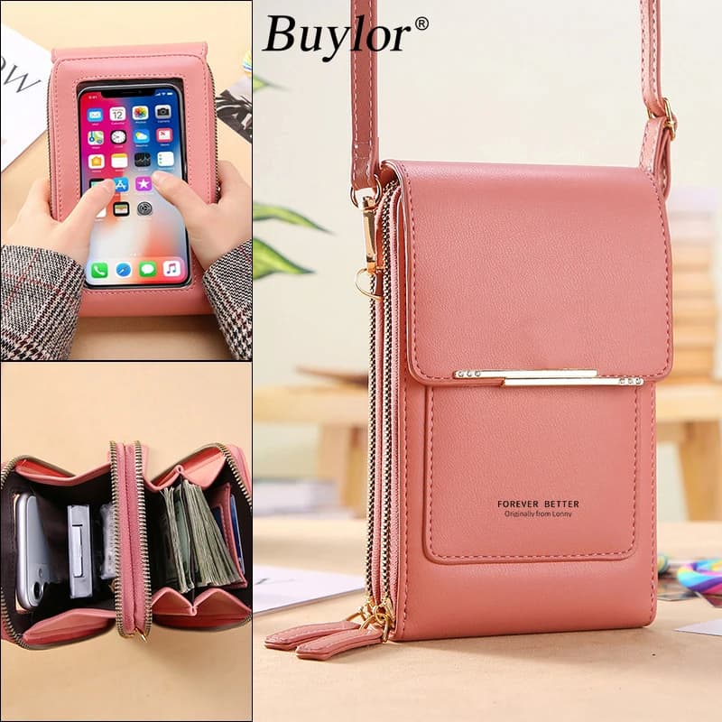 Buylor Small Touch Screen Mobile Phone Bag Soft Leather Women Shoulder Bag Wallet Card Holder Fashion Crossbody Bags Handbag