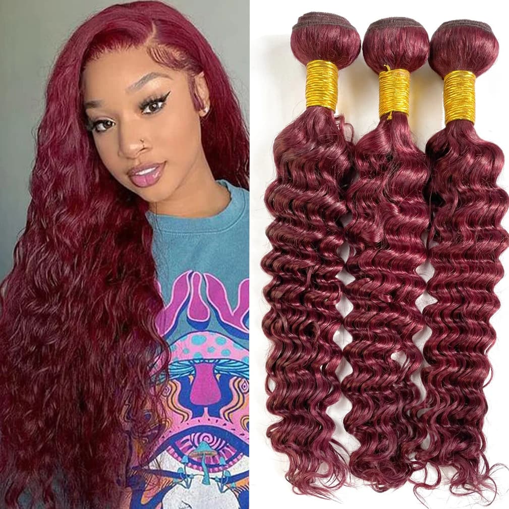 Burgundy Bundles 99J Deep Wave Human Hair Bundles Wine Red Deep Wave Bundles Human Hair 3 Bundles 30 30 30 Inch Burgundy Bundles