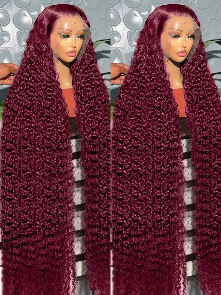 Mossily 30 40 Inch Burgundy 99J Deep Wave 13x6 HD Lace Front Human Hair Wigs 200% Colored Red Curly 13x4 Frontal Wig For Women