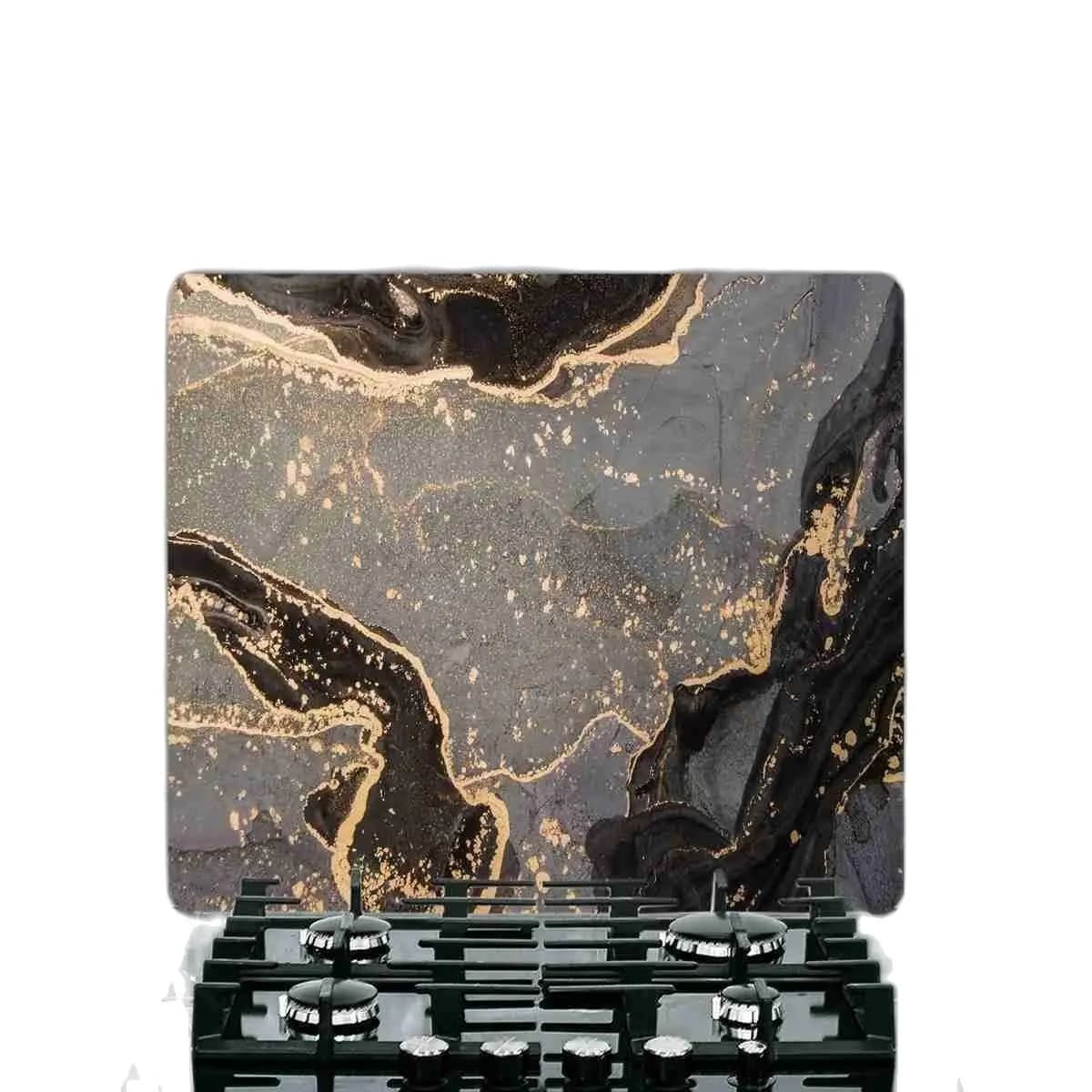 Kitchen Anti-Splash Glass Cooker Protective And Glass Cutting Board 50 X 56Siyah gilded Marble Look
