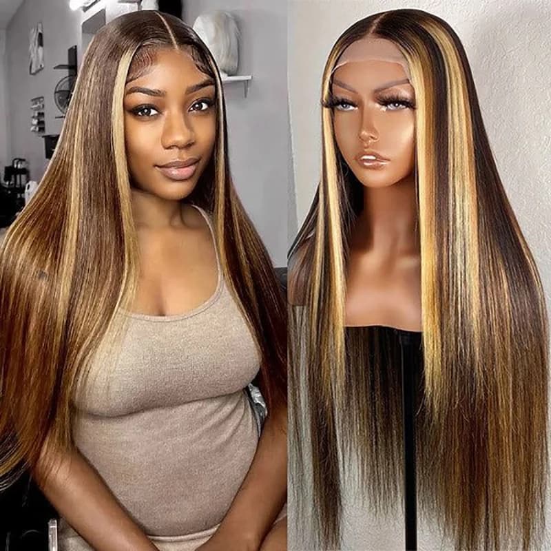 30 Inch Highlight P4/27 Straight Human Hair Wig 13x6 Transparent Lace Frontal Wigs Human Hair Pre Plucked With Baby Hair