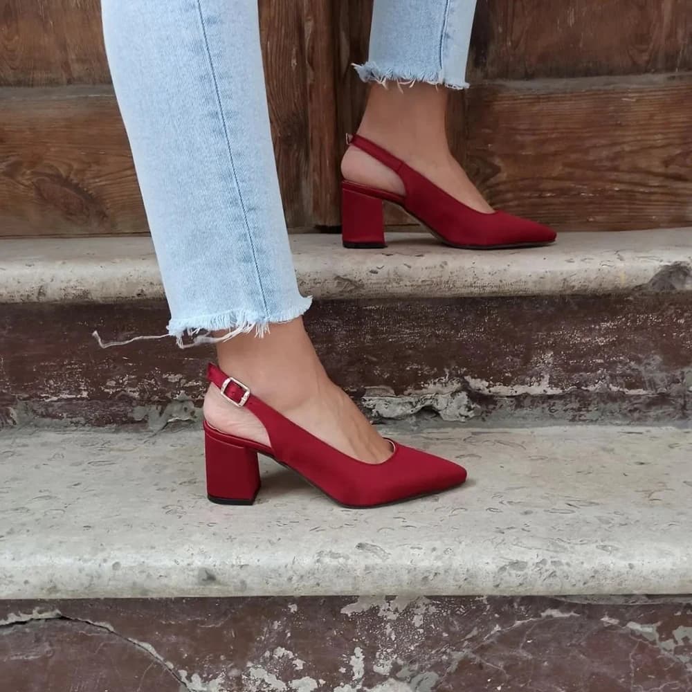 Burgundy Satin Shoes Small Heel Dress Shoes for Women Ankle Strap Sandals Women Footwear Luxury Block Heel Pumps for Women