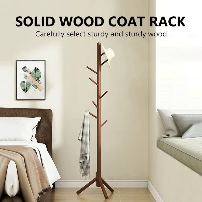 Solid Wood Coat Rack, Floor-standing Wardrobe Hanger, Home-use Simple Clothes Drying Stand, Room Bag Hanging Rack