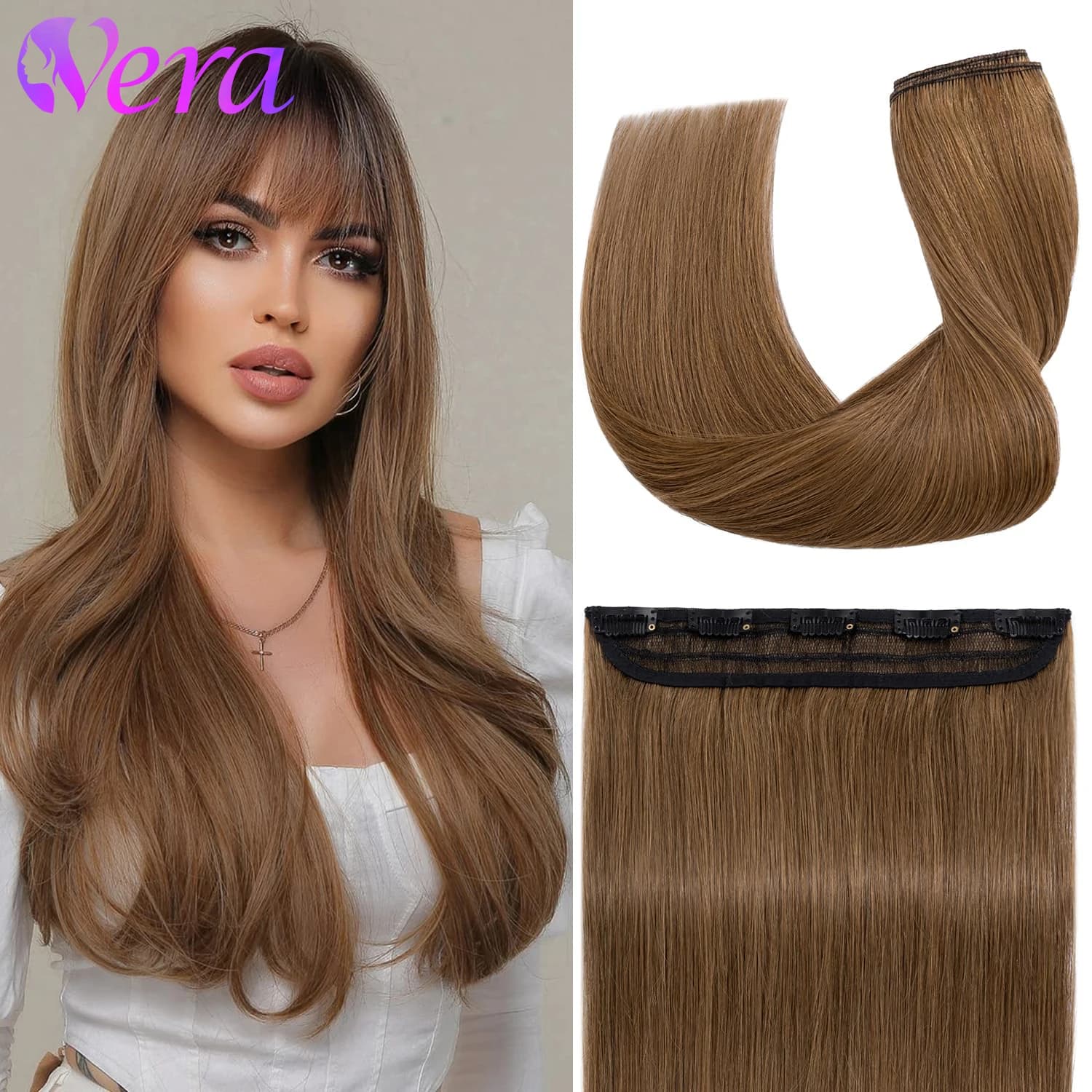 One-Piece Full Head Clip In Human Hair Extensions Light Brown Straight 1 Piece 5 Clips Remy Hair Extensions For Women 100G/Pc