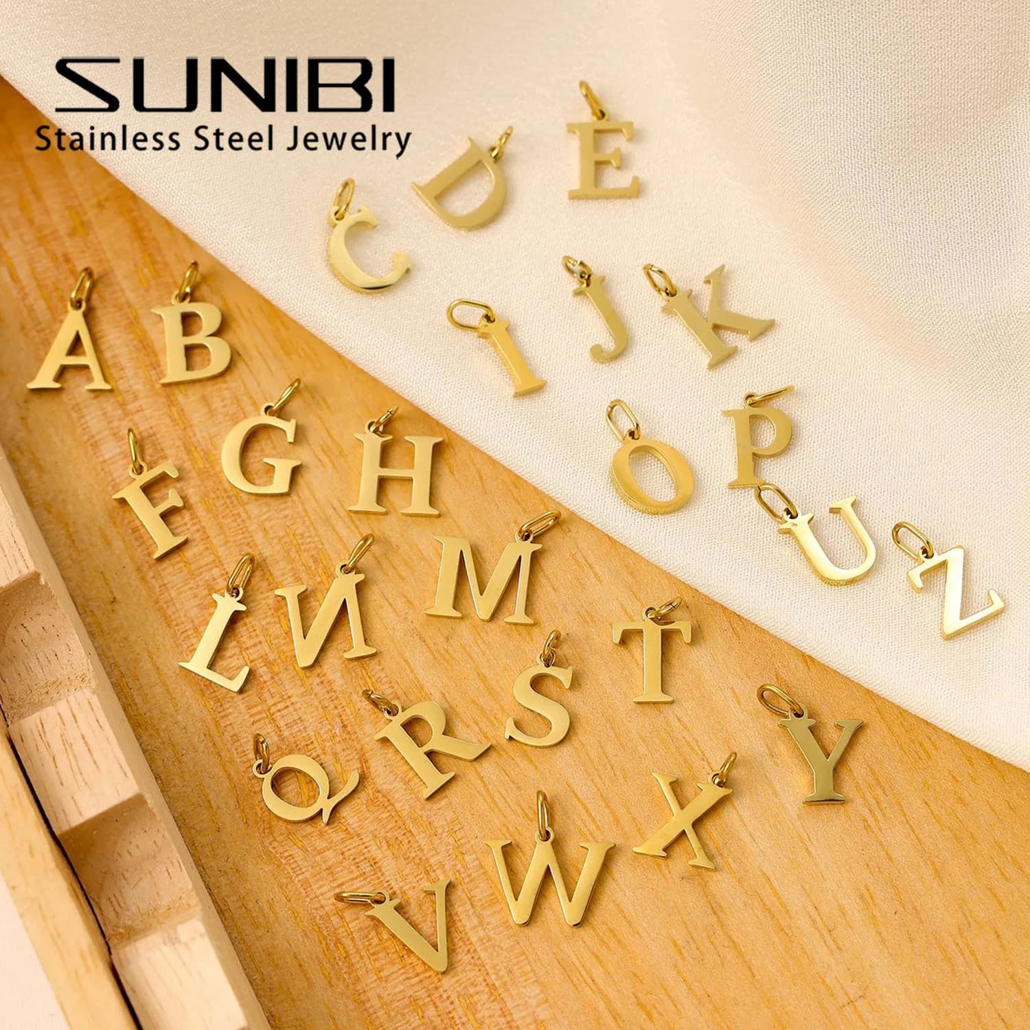 SUNIBI 26 Letters Stainless Steel Cut Alphabet Pendant for DIY Woman Necklace Ladies Jewelry Accessories Wholesale Dropshipping