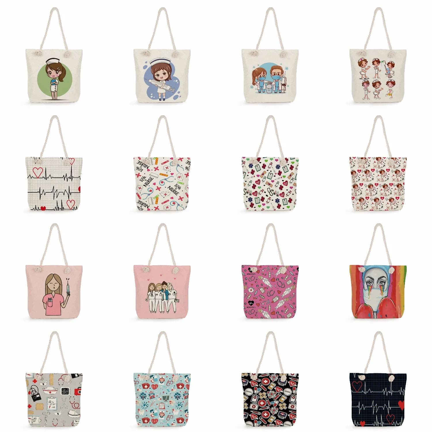 2022 Trend Beach Bag Cartoon Ladies Nurse Handbags Eco Reusable Print Shopping Bag Customizable High Capacity Women Shoulder Bag