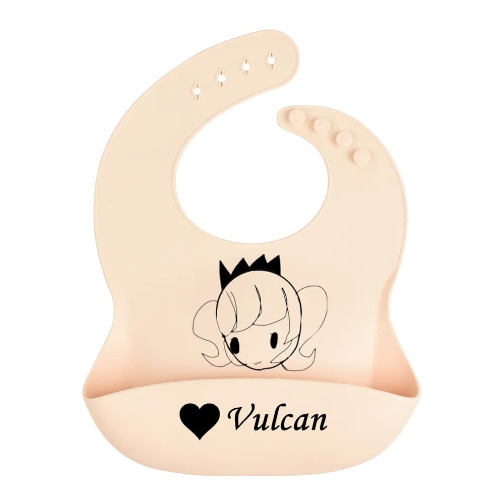 Personalized any name boy girl Silicone Baby Bibs - Soft Silicone Bib with Food Catcher and Waterproof Material - Adjustable Fit