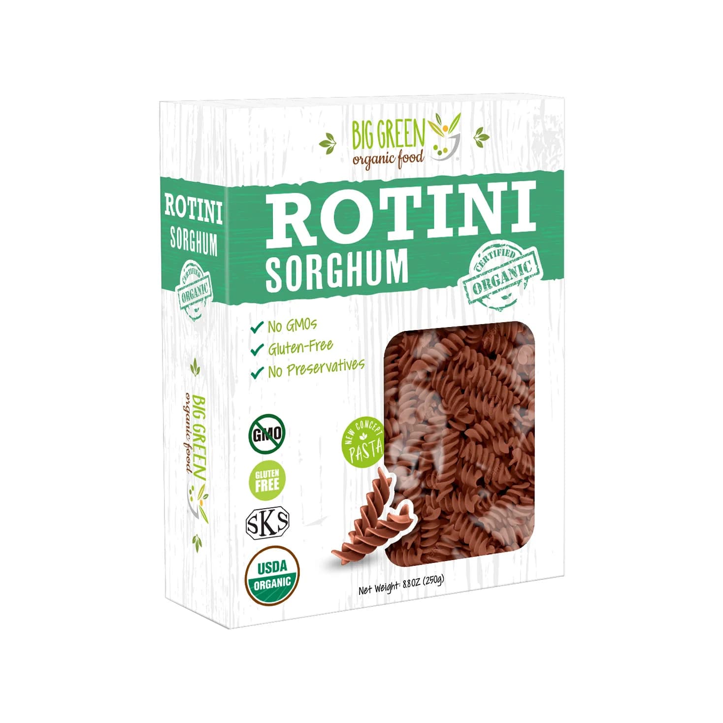Organic Sorghum Rotini, 8.8oz, Gluten-Free, Non-GMO, Vegan