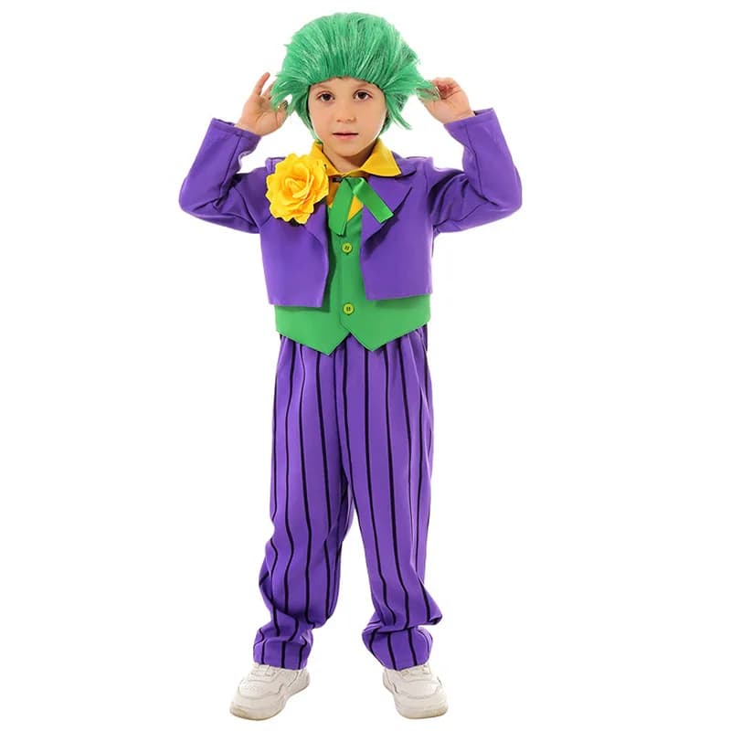 Halloween Child Toddler Boys Suicide Squad Joker Costume Green Wig Fancy Dress Kids Heath Ledger Joker Comic Costume