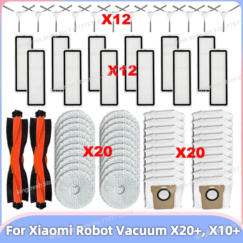 Fit For Xiaomi Robot Vacuum X20+, X10+ / X20 Plus, X10 Plus Parts Roller Side Brush Hepa Filter Mop Cloth Dust Bag Accessories