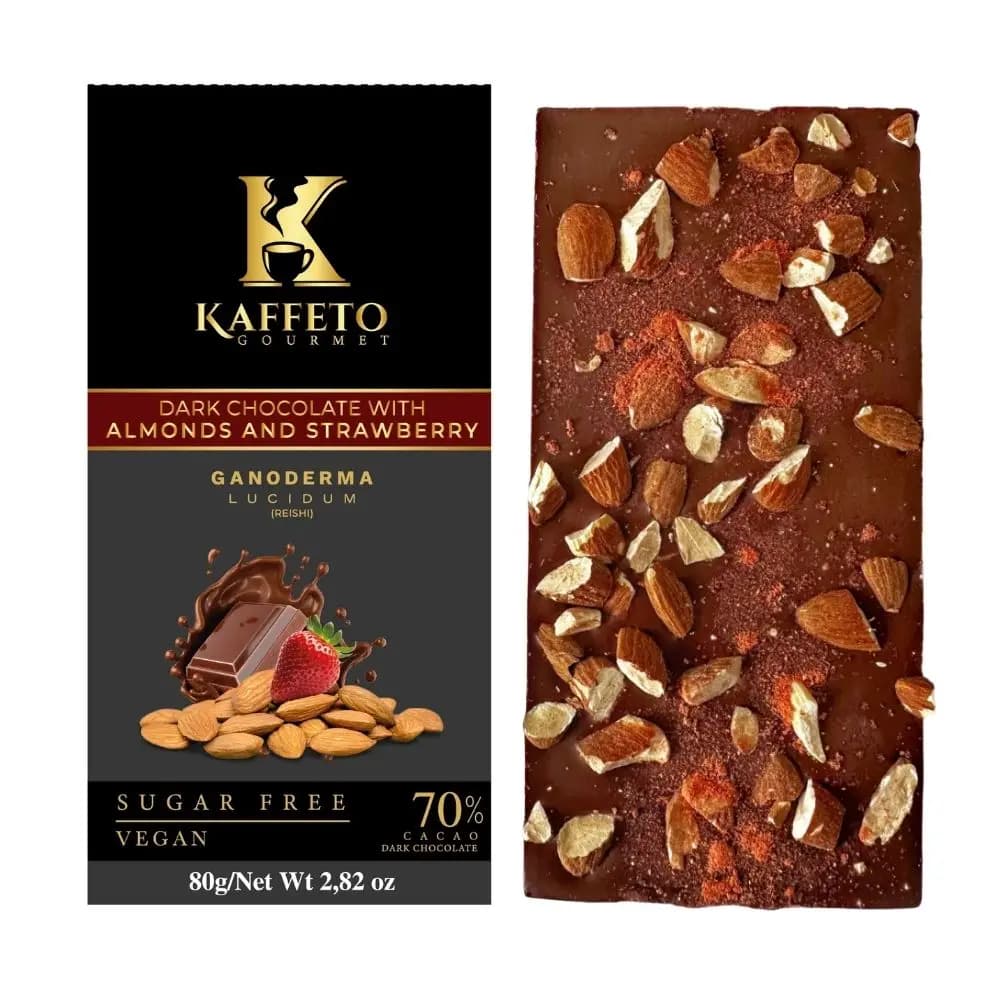( 5 Packs) Kaffeto Dark Chocolate Bar with Almonds & Strawberries 2,82 oz (Pack of 5)
